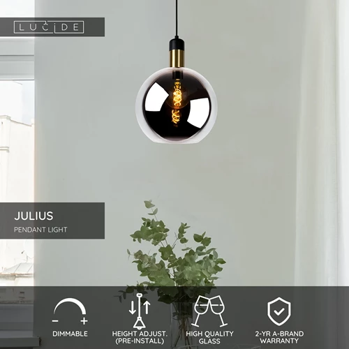 Lucide JULIUS - Pendant light - Ø 28 cm - 1xE27 - Smoke Grey - USP